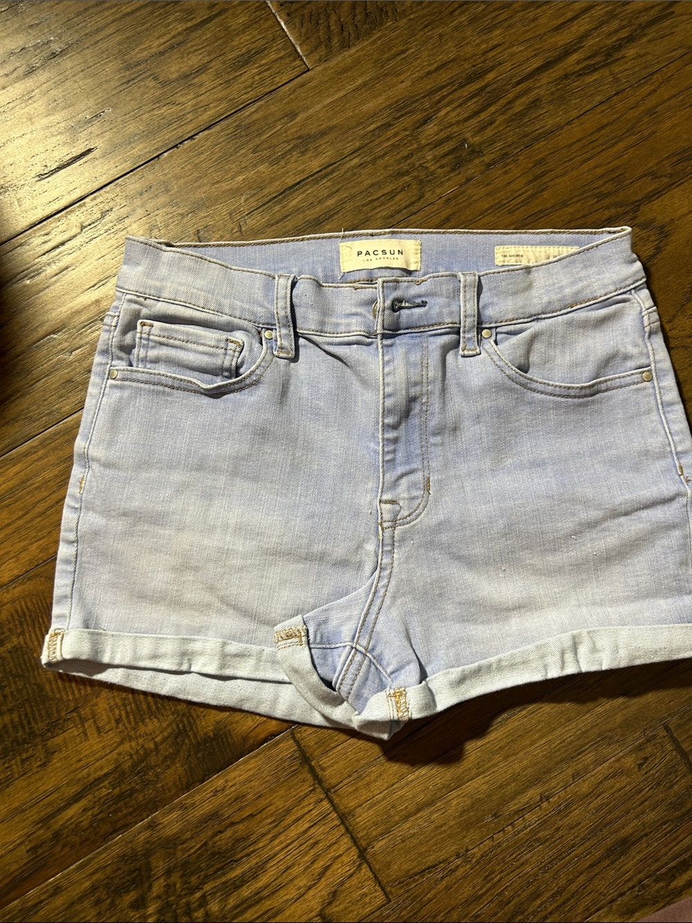 PacSun Pale Blue High-Rise Cuffed Denim Shorts